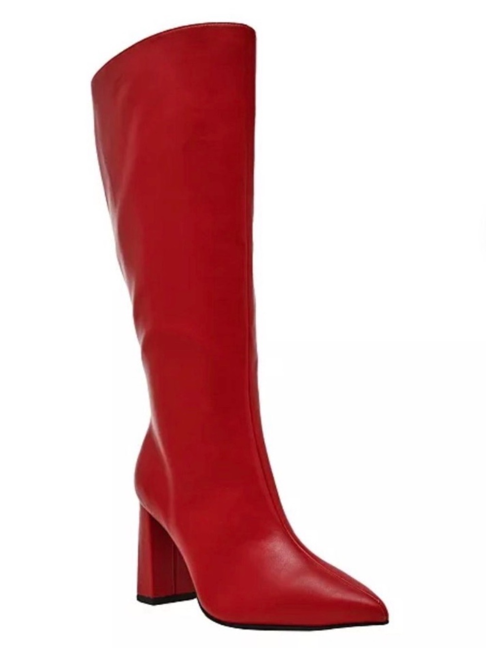 Wild Pair Red Knee-High Pointed Toe Block Heel Boots - Women's
